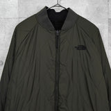 ザ ノースフェイス リバーシブル ロゴ刺繍 ロング丈 キルティングコート ボアコート カーキ / ブラック