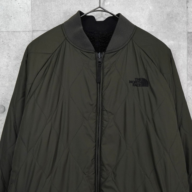 ザ ノースフェイス リバーシブル ロゴ刺繍 ロング丈 キルティングコート ボアコート カーキ / ブラック