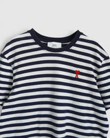アミパリ アミ パリス ハートロゴ ボーダー Tシャツ ネイビー / ホワイト Lサイズ メンズ レディース