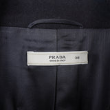プラダ ウール ステンカラーコート ネイビー レディース