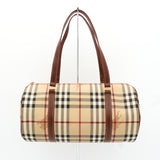 バーバリー ノバチェック PVC / レザー ドラムバッグ ハンドバッグ ベージュ レディース