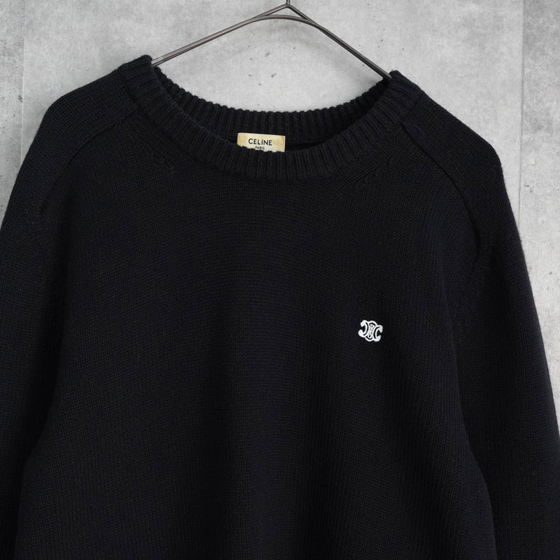 セリーヌ トリオンフ 刺繍 カシミヤ ウール ニット ブラック