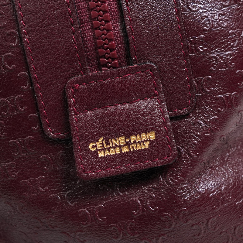 セリーヌ マカダム レザー 型押し ミニ ボストンバッグ ボルドー