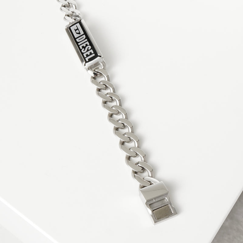 ディーゼル ロゴ プレート ステンレス チェーン ブレスレット シルバー メンズ 箱付き