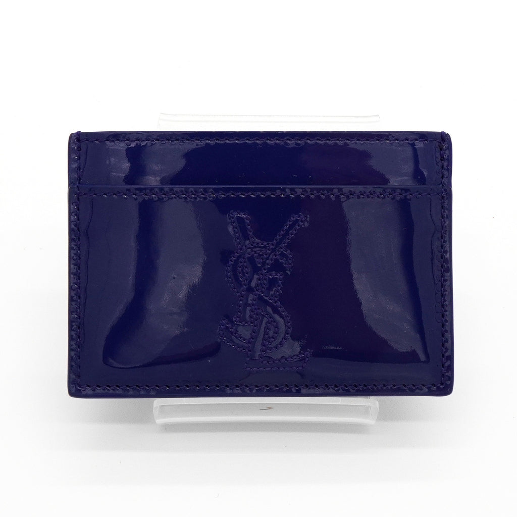 イヴ サンローラン YSLロゴ エナメル カードケース ブルー 箱付き