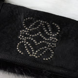 ロエベ スタッズ アナグラム ハラコレザー / ファー ショルダーバッグ ブラック