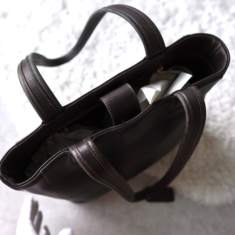 Vintage Black × Dark Brown Leather Tote Bag