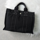 エルメス ドーヴィルPM キャンバス ハンドバッグ ブラック / ホワイトステッチ