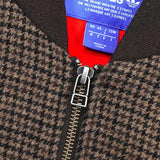 アディダス トレフォイルロゴ 千鳥格子柄 ウールジャケット ブルゾン ブラウン