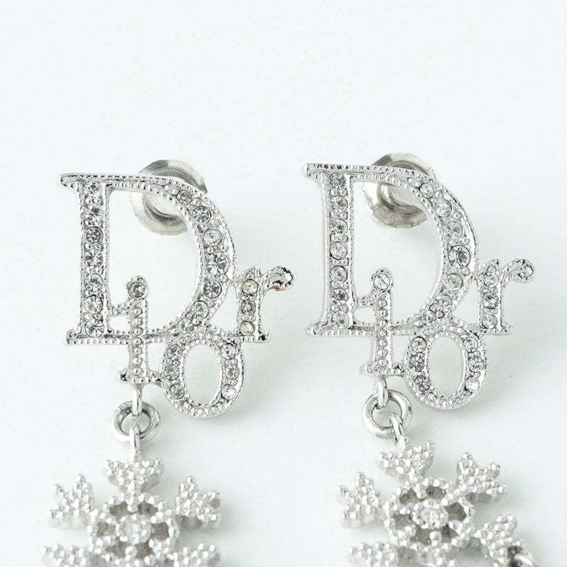 ディオール ロゴ ラインストーン スノー クリスタル ピアス シルバー