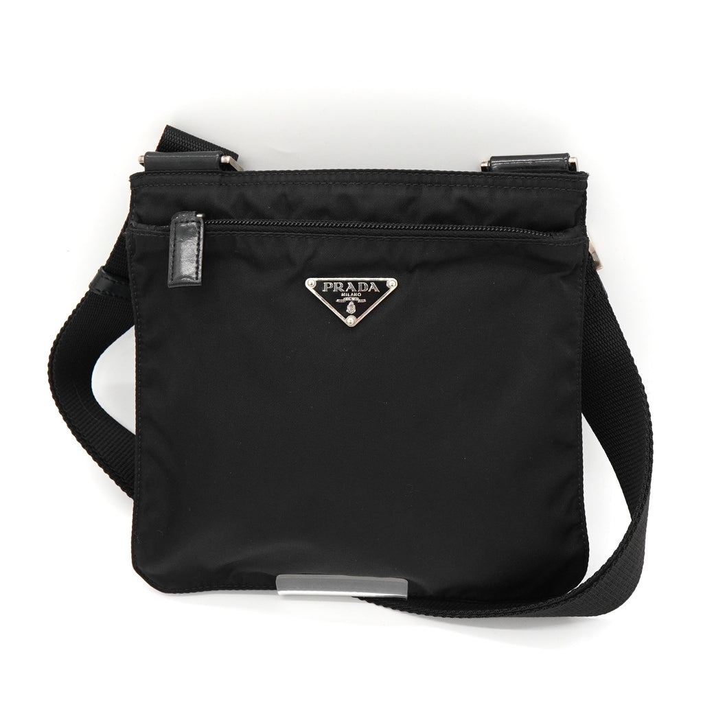 プラダ トライアングルロゴ テスート / レザー ショルダーバッグ ブラック
