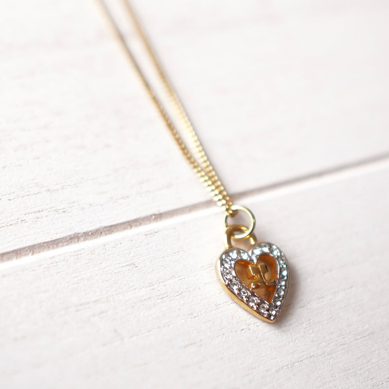 Rhinestone Heart Motif Gold Necklace