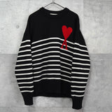 アミパリ アミ パリス ハートロゴ ボーダー ニット ブラック