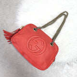 グッチ ソーホー レザー フリンジ チェーンショルダーバッグ ピンク