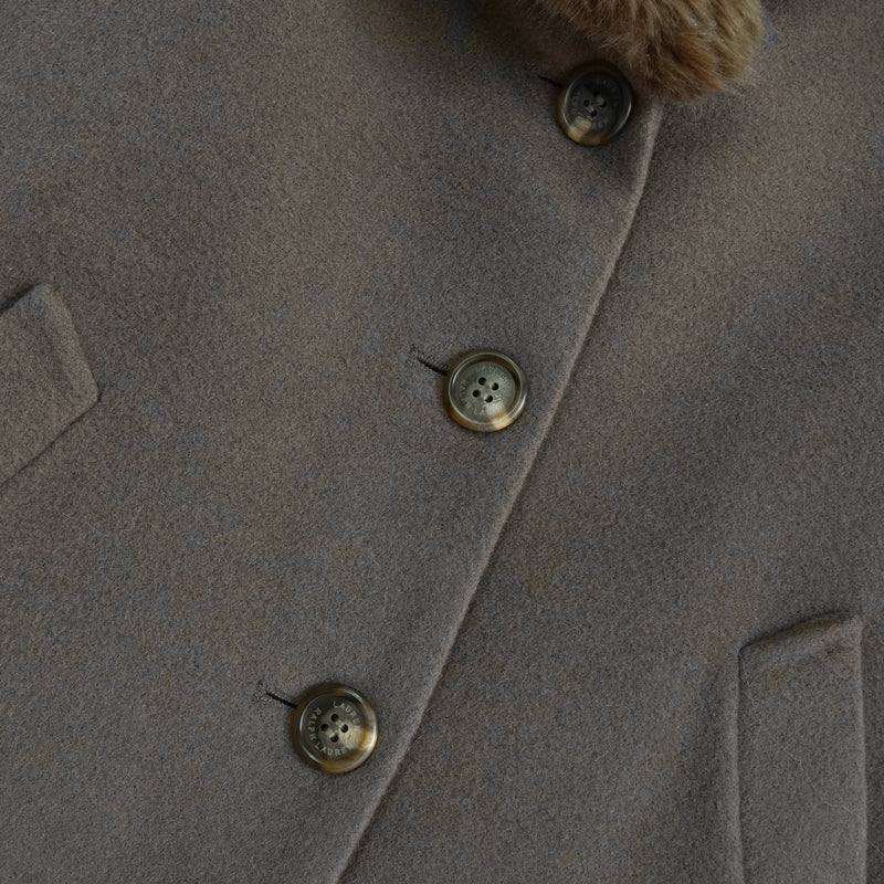 ローレン ラルフローレン カシミヤ混紡 ファー ウールコート ブラウン レディース