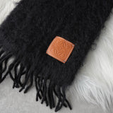 ロエベ アナグラム レザーパッチ モヘア マフラー ブラック