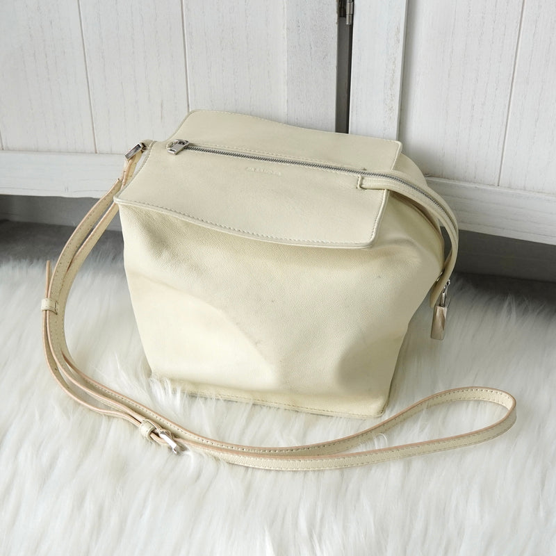 【VIP&関税込】JIL SANDER ホワイトレザーショルダーバッグ CURVE SMALL ショルダーバッグ レザー オフホワイト ブラック