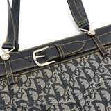 クリスチャン ディオール トロッター キャンバス / レザー トートバッグ ネイビー