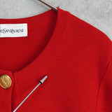 イヴサンローラン ヴィンテージ YSLロゴ 金ボタン コットン カーディガン レッド レディース