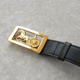 セリーヌ ヴィンテージ サルキー 輪馬車 GP バックル レザー ベルト ネイビー / ゴールド レディース