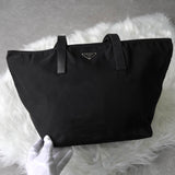 Prada Tessuto 黑色尼龙/皮革三角板托特包