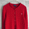 ポロ ラルフローレン フリル ケーブル編み コットン ニット カーディガン レッド レディース