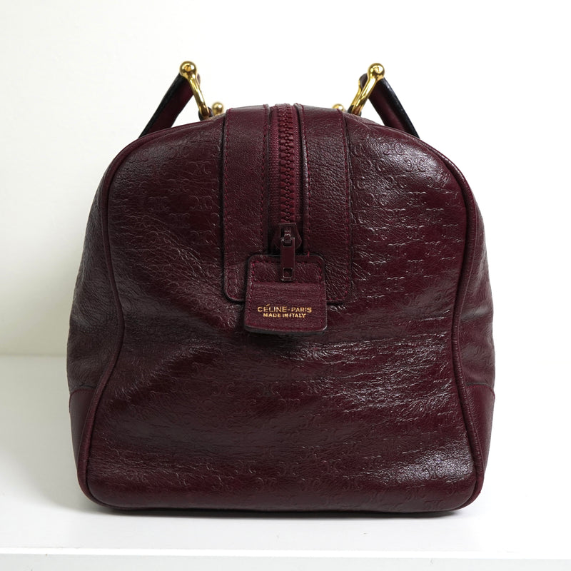 セリーヌ マカダム レザー 型押し ミニ ボストンバッグ ボルドー