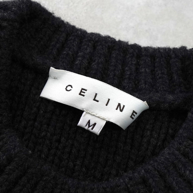 セリーヌ ヴィンテージ カシミア ケーブル ニット レディース チャコールグレー レザー ウエストベルト付き