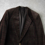 イヴサンローラン ヴィンテージ YSLロゴ ボタン チェック柄 ベロア テーラードジャケット ブラウン
