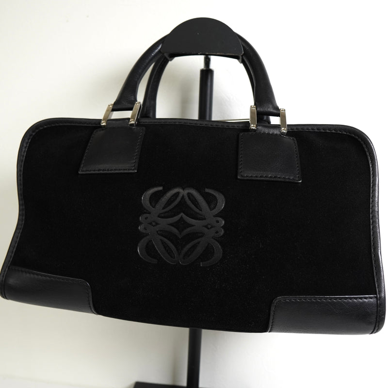 ロエベ アマソナ28 スエード / レザー ハンドバッグ ブラック