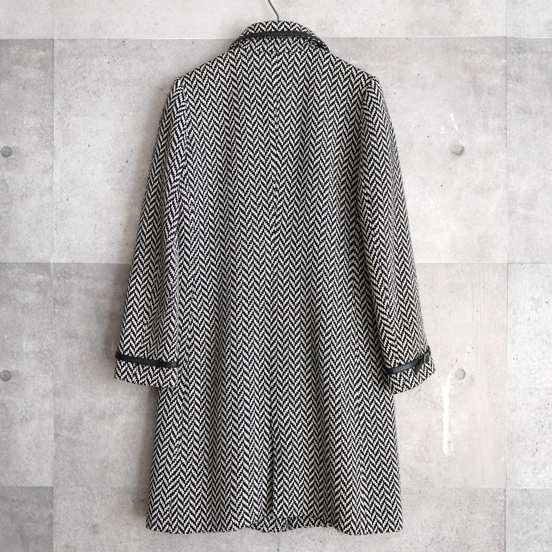 Leather Piping Wool Long Coat