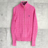 ポロ ラルフローレン スモールポニーロゴ ケーブル編み フルジップ ニット ピンク レディース
