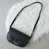 Christian Dior CD logo gold hardware leather shoulder bag navy