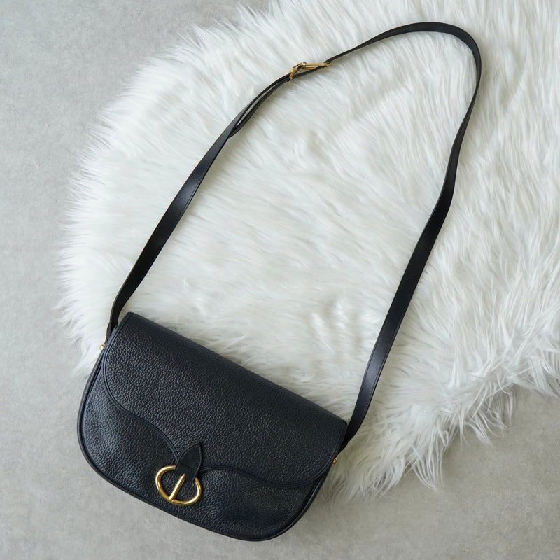 Christian Dior CD logo gold hardware leather shoulder bag navy