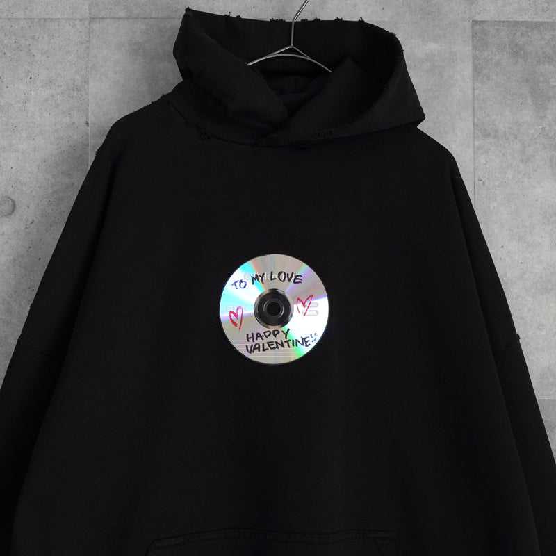 バレンシアガ TO MY LOVE HOODIE オーバーサイズ CD装飾 ダメージ加工 パーカー フーディー ブラック
