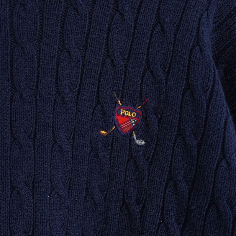 ポロ ゴルフ ラルフローレン ワンポイント ロゴ ケーブル編み ニット ネイビー