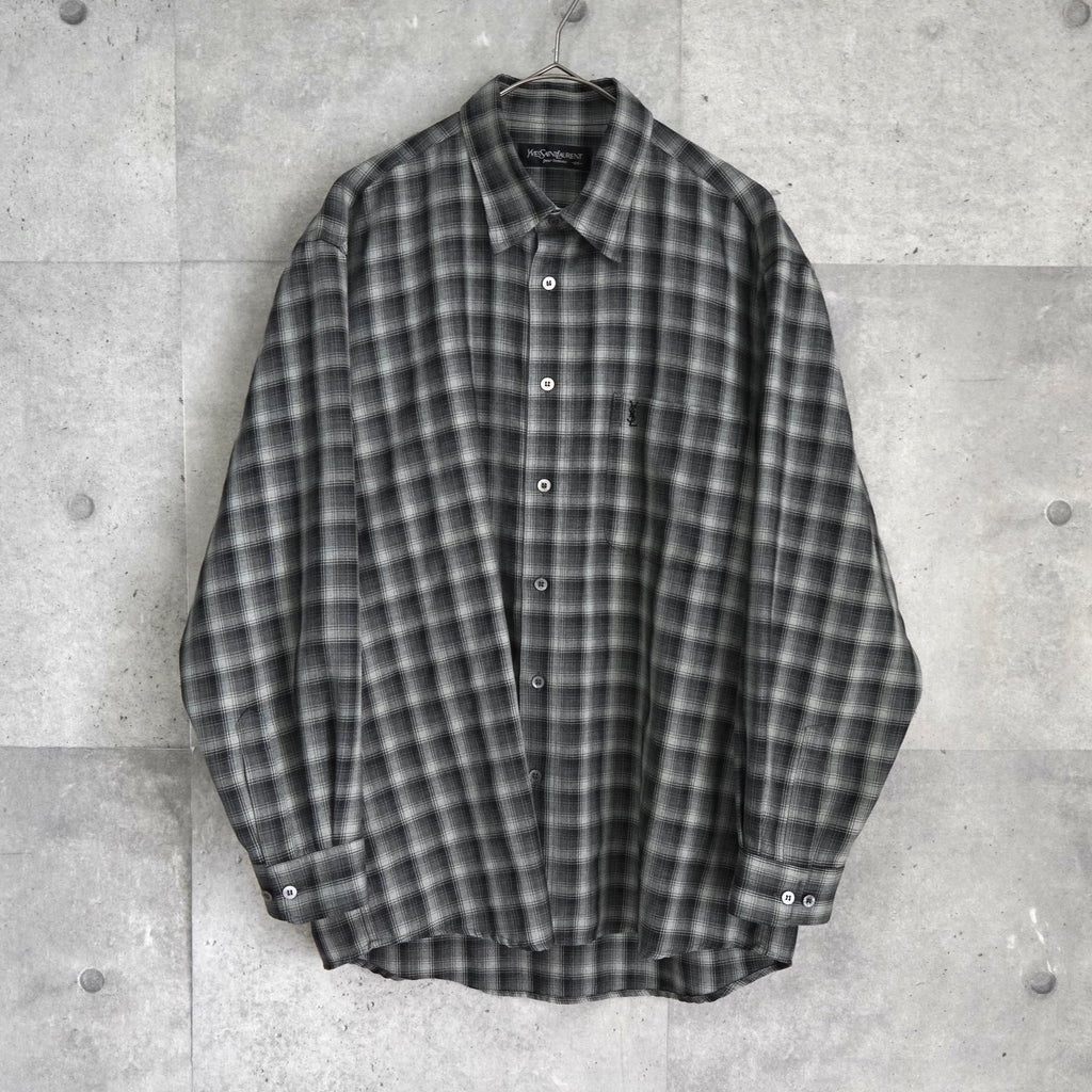 イヴ サンローラン ヴィンテージ YSLロゴ ネルシャツ 長袖シャツ グレー メンズ