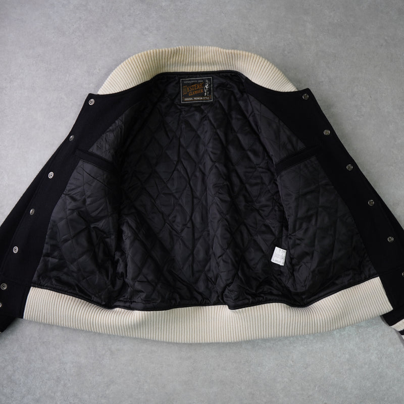 ヒステリックグラマー ガール ワッペン レザー切り替え ウール スタジャン ブラック