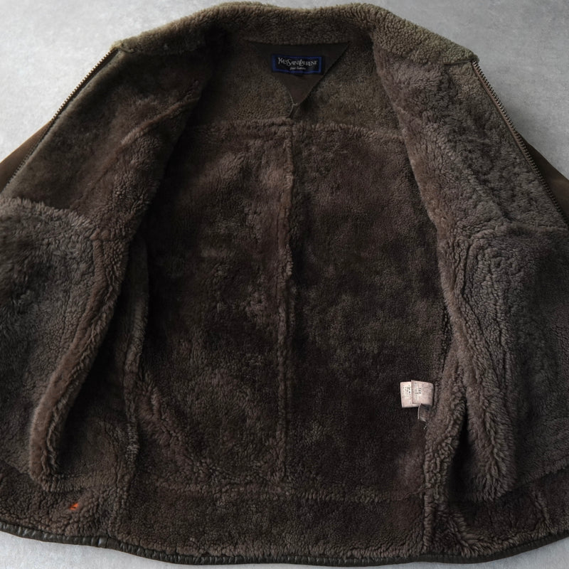 イヴサンローラン ヴィンテージ YSLロゴ ボタン ムートン ジャケット ブラウン