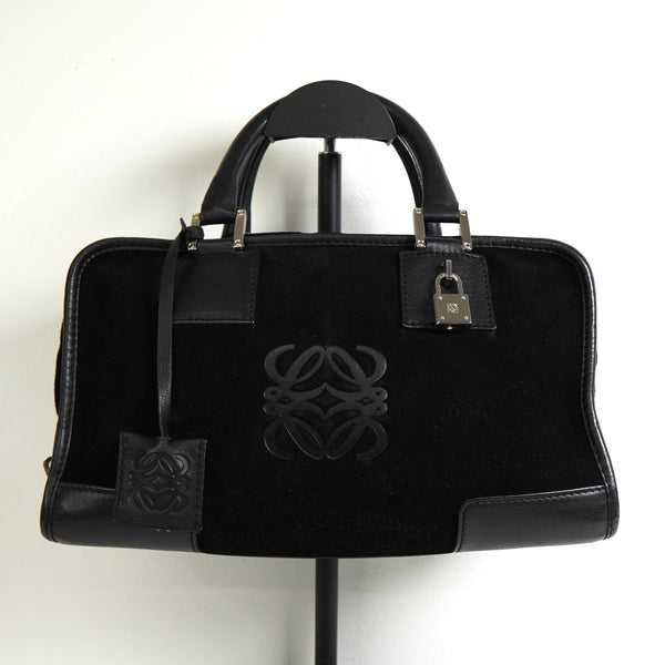 ロエベ アマソナ28 スエード / レザー ハンドバッグ ブラック