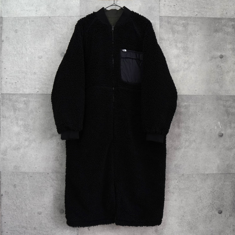 ザ ノースフェイス リバーシブル ロゴ刺繍 ロング丈 キルティングコート ボアコート カーキ / ブラック