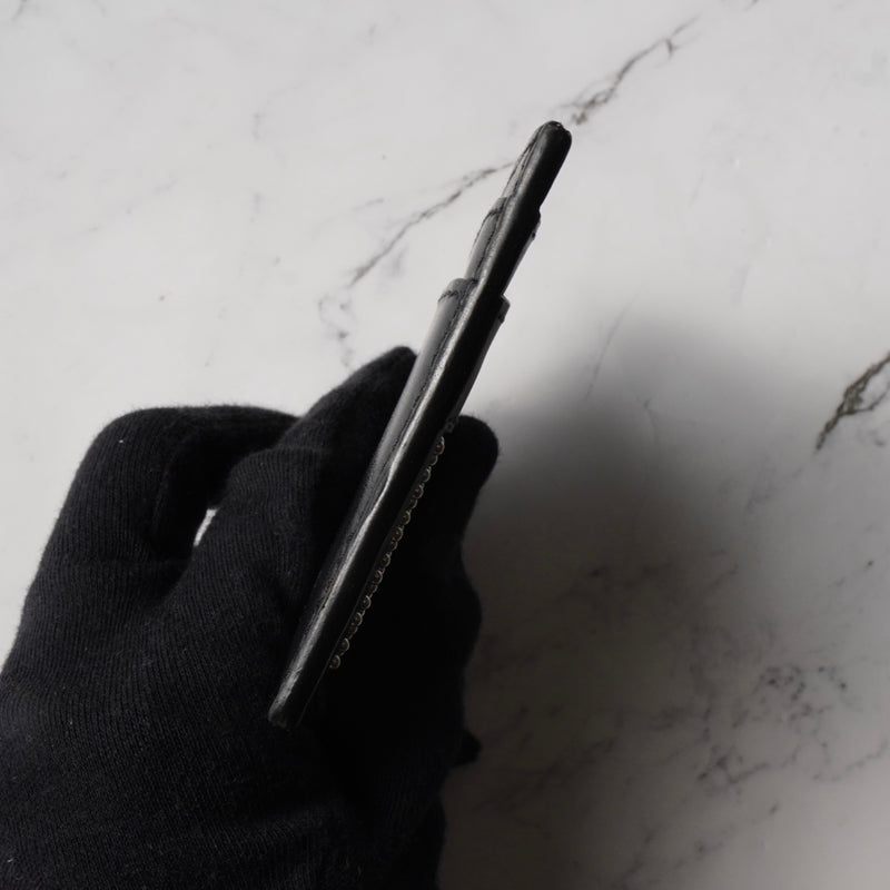 サンローラン パリ スタッズ レザー パスケース カードケース ブラック / シルバー