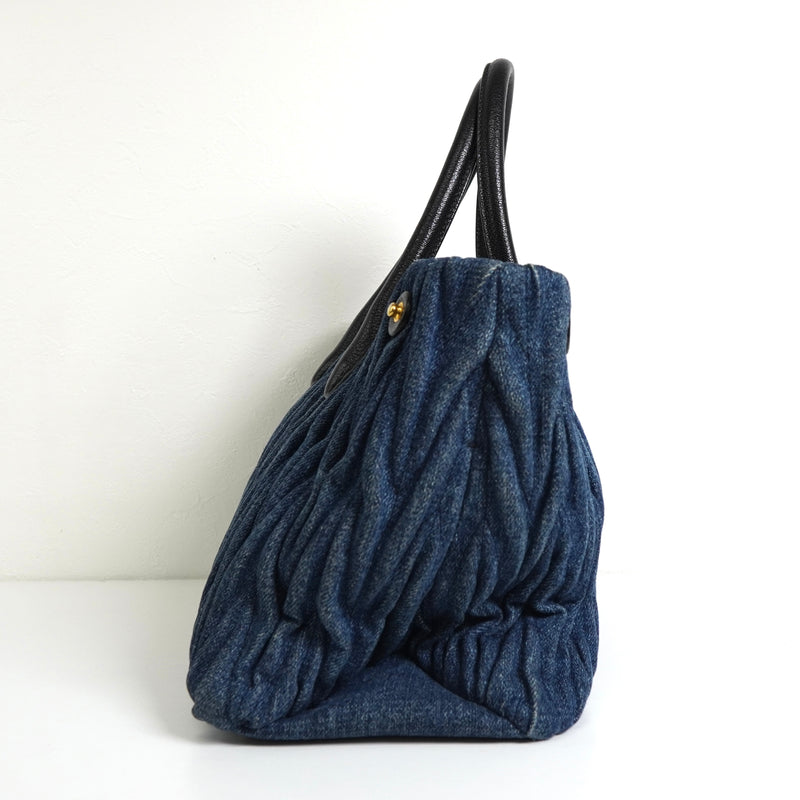 ミュウミュウ マテラッセ デニム / レザー 2way ハンドバッグ ショルダーバッグ ブルー / ブラック