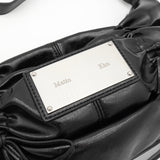 Half Shirring Ribbon Round Bag  マーティン キム ロゴプレート リボン ワンショルダーバッグ ブラック