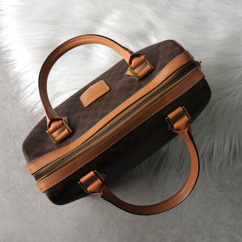 セリーヌ マカダム PVC レザー ミニボストンバッグ ハンドバッグ ブラウン