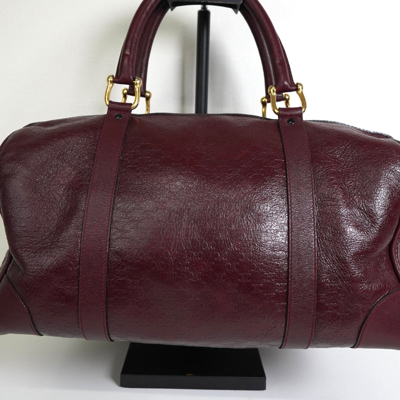 セリーヌ マカダム レザー 型押し ミニ ボストンバッグ ボルドー