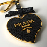 プラダ ハート サフィアーノレザー キーリング キーホルダー チャーム GP ゴールド / ブラック