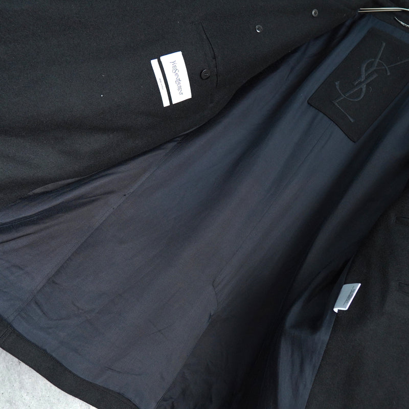 イヴ サンローラン ヴィンテージ YSLロゴ ウール Pコート ブラック