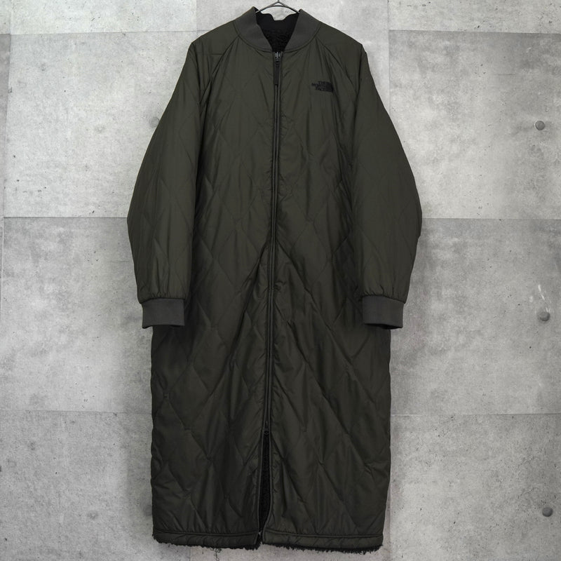 ザ ノースフェイス リバーシブル ロゴ刺繍 ロング丈 キルティングコート ボアコート カーキ / ブラック