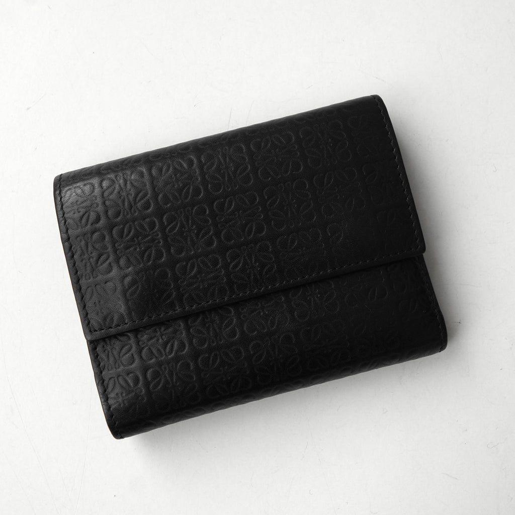 ロエベ リピートアナグラム レザー 二つ折り財布 ブラック